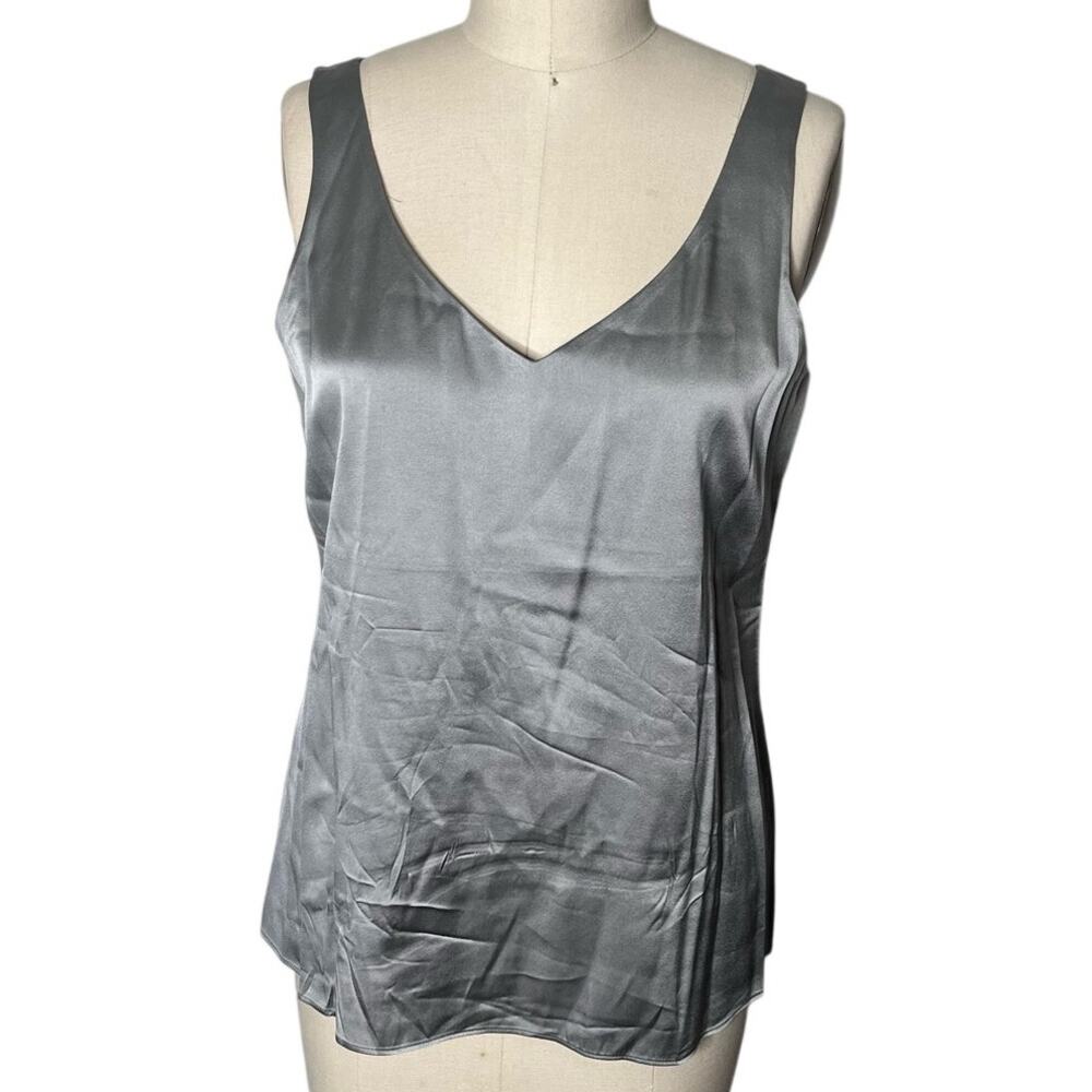 Eileen Fisher Silver Silk Stretch Tank Top Shell V-Neck Size Small